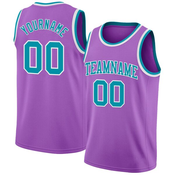Custom Medium Purple Teal-White Authentic Basketball Jersey