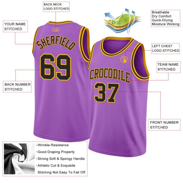 Custom Medium Purple Black-Gold Authentic Basketball Jersey