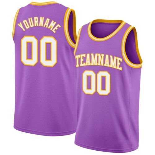 MediumPurple0042 Custom Medium Purple White-Gold Authentic Basketball Jersey