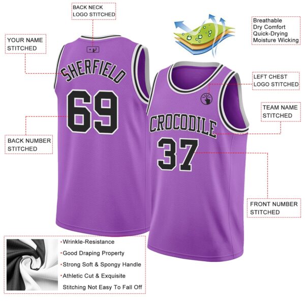 Custom Medium Purple Black-White Authentic Basketball Jersey