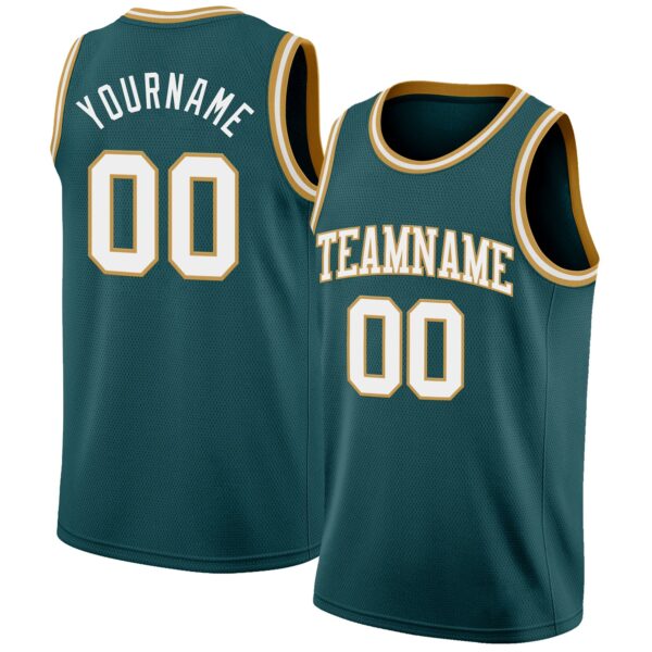 Custom Midnight Green White-Old Gold Authentic Basketball Jersey