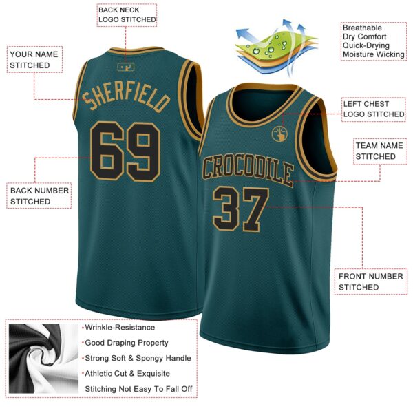Custom Midnight Green Black-Old Gold Authentic Basketball Jersey