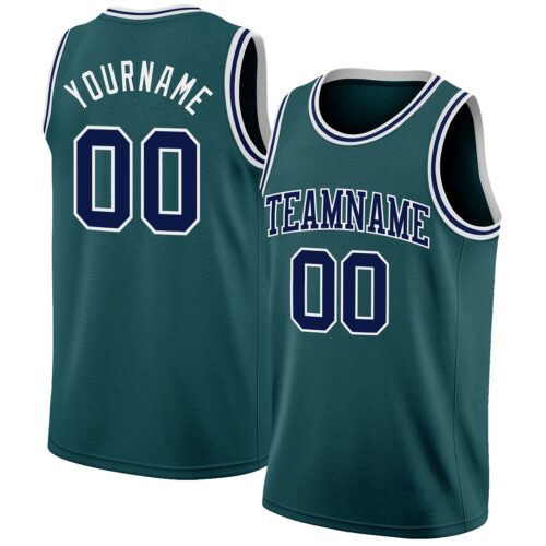 Custom Midnight Green Navy-White Authentic Basketball Jersey