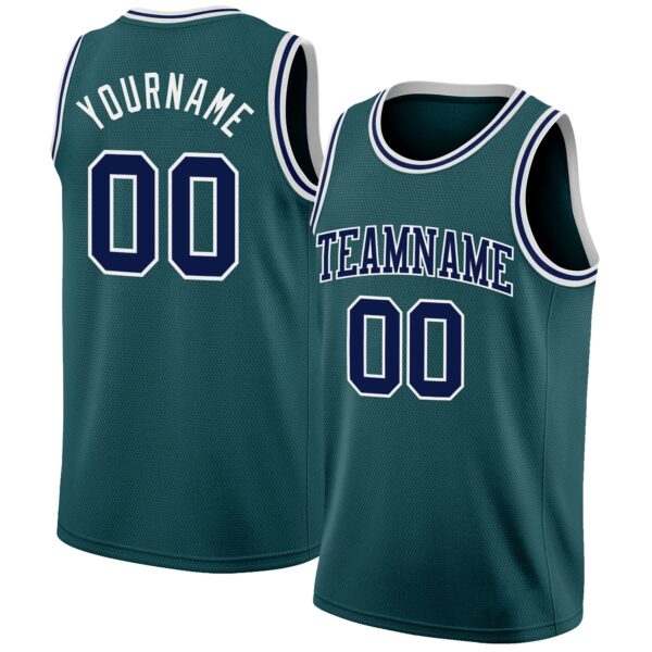 Custom Midnight Green Navy-White Authentic Basketball Jersey