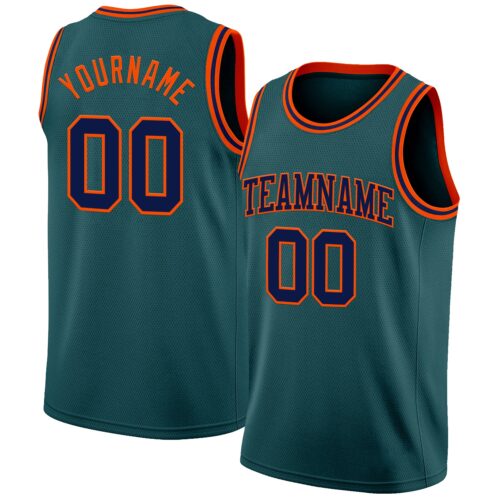 Custom Midnight Green Navy-Orange Authentic Basketball Jersey