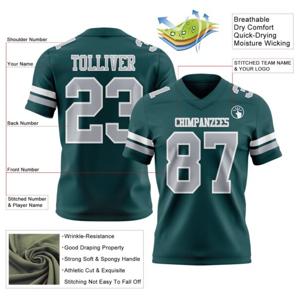 Custom Midnight Green Gray-White Authentic Football Jersey
