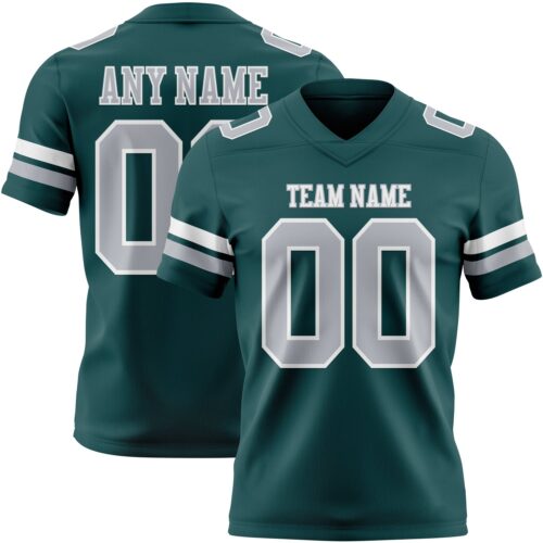 Custom Midnight Green Gray-White Authentic Football Jersey