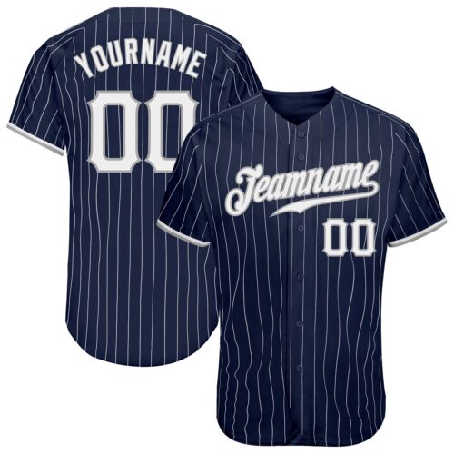 Navy0205 Custom Navy White Pinstripe White-Gray Authentic Baseball Jersey