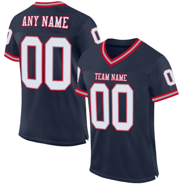 Custom Navy White Red-Gray Mesh Authentic Throwback Football Jersey