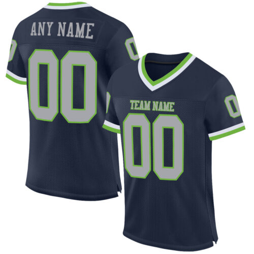 Navy0217 Custom Navy Gray-Neon Green Mesh Authentic Throwback Football Jersey