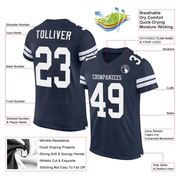 Custom Navy White Mesh Authentic Football Jersey