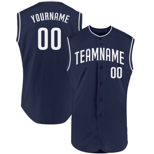 Navy0358 Custom Navy White Authentic Sleeveless Baseball Jersey