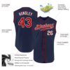 Custom Navy Red-White Authentic Sleeveless Baseball Jersey