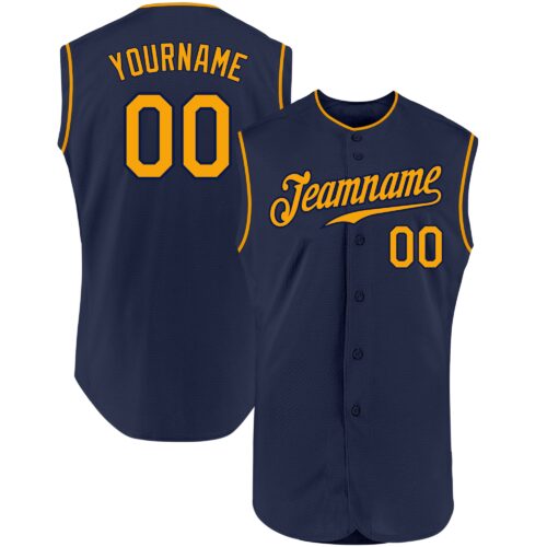 Navy0360 Custom Navy Gold Authentic Sleeveless Baseball Jersey