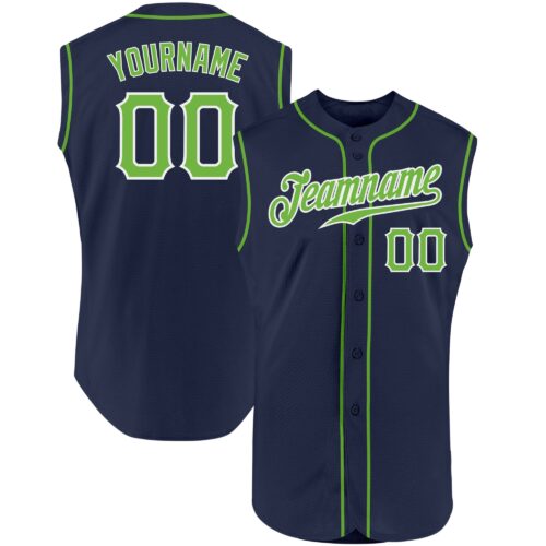 Navy0372 Custom Navy Neon Green-White Authentic Sleeveless Baseball Jersey