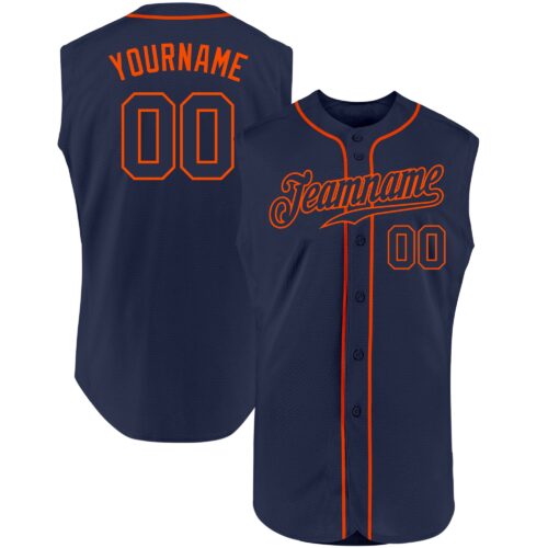 Navy0381 Custom Navy Navy-Orange Authentic Sleeveless Baseball Jersey