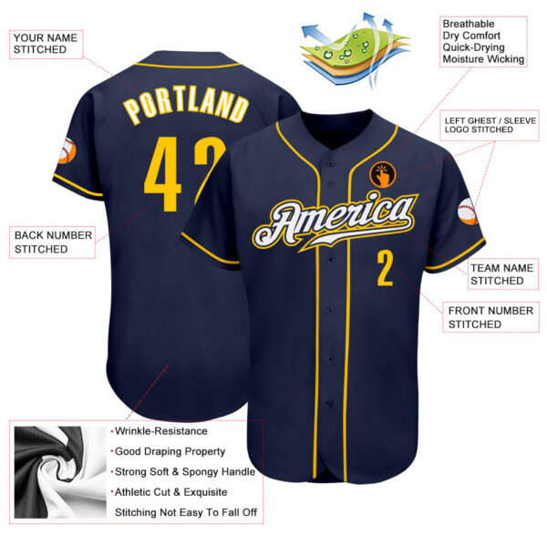 Custom Navy Gold-White Authentic Baseball Jersey