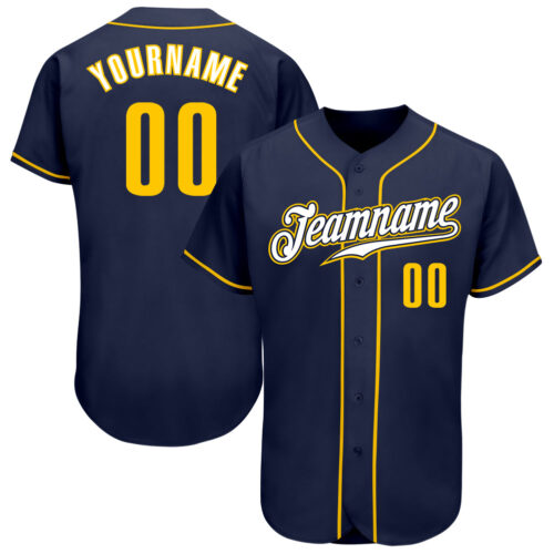 Navy0384 Custom Navy Gold-White Authentic Baseball Jersey