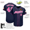 Custom Navy Pink-White Authentic Baseball Jersey
