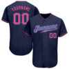 Custom Navy Pink-Light Blue Authentic Baseball Jersey