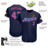 Custom Navy Pink-Light Blue Authentic Baseball Jersey