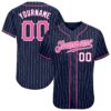 Custom Navy White Pinstripe Pink-White Authentic Baseball Jersey