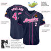 Custom Navy White Pinstripe Pink-White Authentic Baseball Jersey