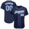 Custom Navy White Pinstripe Light Blue-White Authentic Baseball Jersey