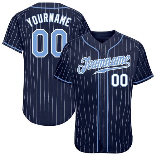 Navy0399 Custom Navy White Pinstripe Light Blue-White Authentic Baseball Jersey