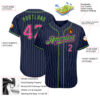 Custom Navy White Pinstripe Pink-Neon Green Authentic Baseball Jersey