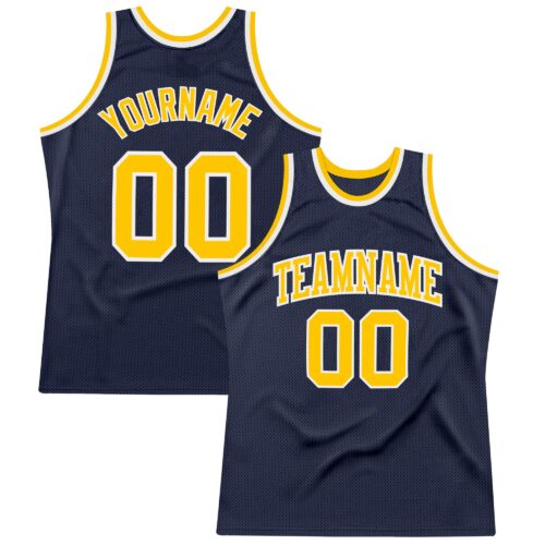 Navy0413 Custom Navy Gold-White Authentic Throwback Basketball Jersey