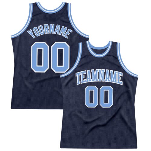 Navy0418 Custom Navy Light Blue-White Authentic Throwback Basketball Jersey