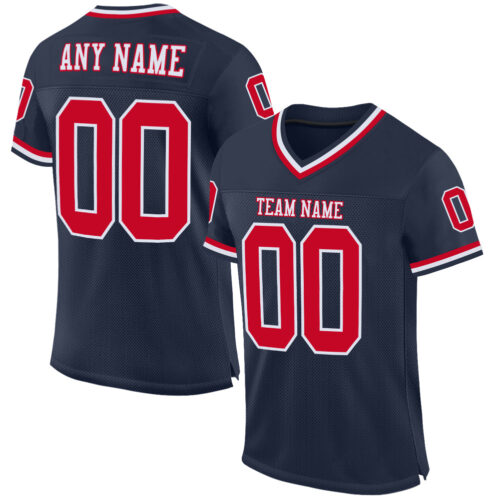 Navy0427 Custom Navy Red-White Mesh Authentic Throwback Football Jersey