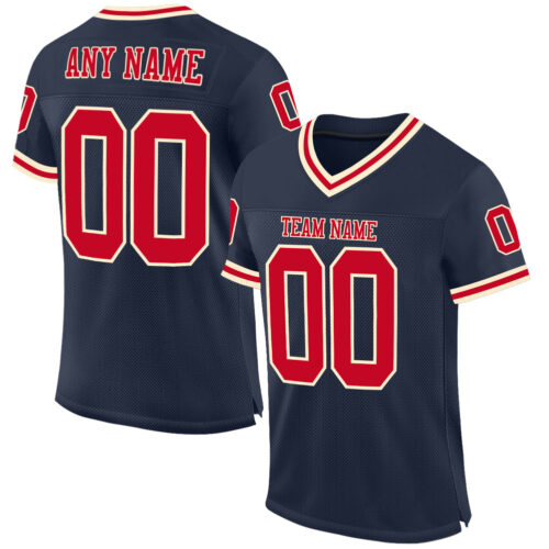 Navy0431 Custom Navy Red-Cream Mesh Authentic Throwback Football Jersey