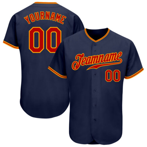 Navy0437 Custom Navy Red-Gold Authentic Baseball Jersey