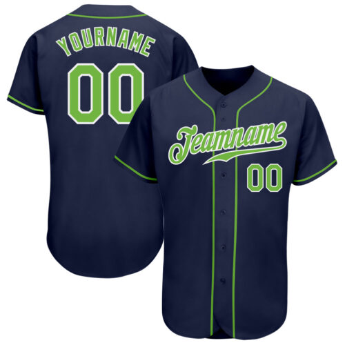 Navy0438 Custom Navy Neon Green-White Authentic Baseball Jersey