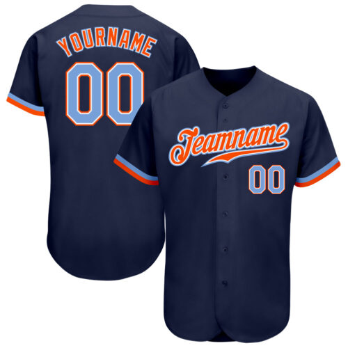 Navy0446 Custom Navy Powder Blue-Orange Authentic Baseball Jersey