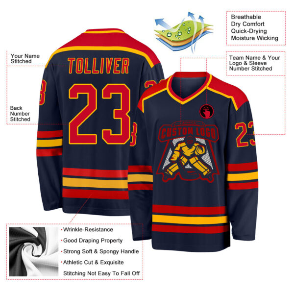 Custom Navy Red-Gold Hockey Jersey