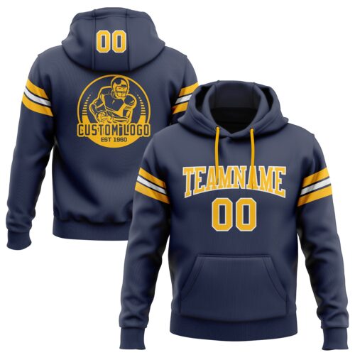 Navy0471 Custom Stitched Navy Gold-White Football Pullover Sweatshirt Hoodie