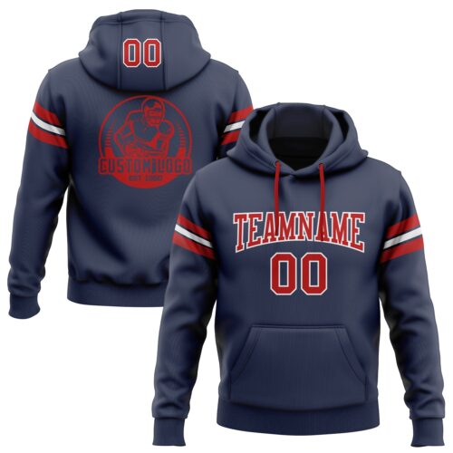 Navy0472 Custom Stitched Navy Red-White Football Pullover Sweatshirt Hoodie