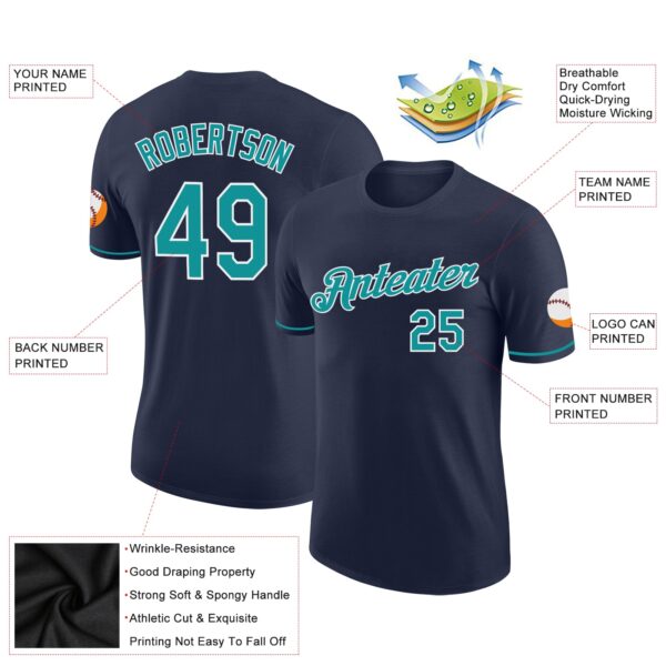 Custom Navy Teal-White Performance T-Shirt