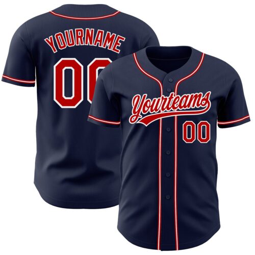Navy0503 Custom Navy Red-White Authentic Baseball Jersey