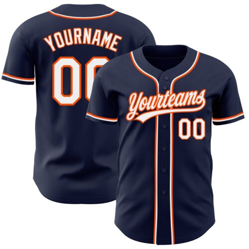 Navy0515 Custom Navy White-Orange Authentic Baseball Jersey