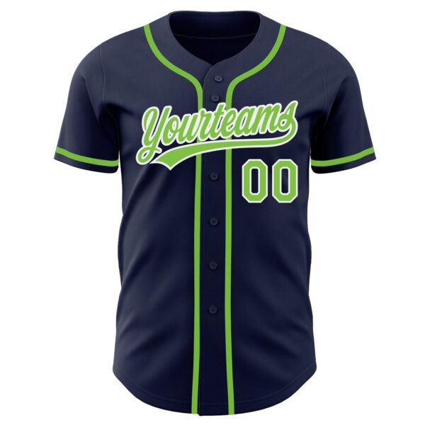 Custom Navy Neon Green-White Authentic Baseball Jersey