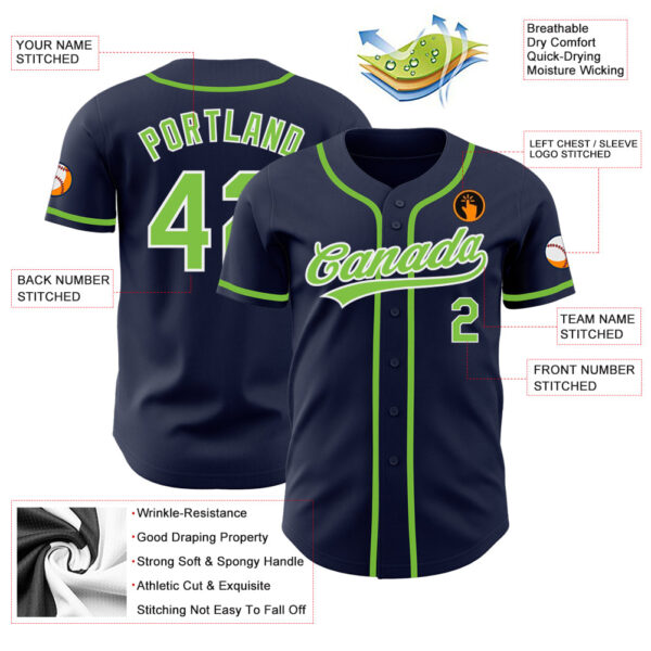 Custom Navy Neon Green-White Authentic Baseball Jersey