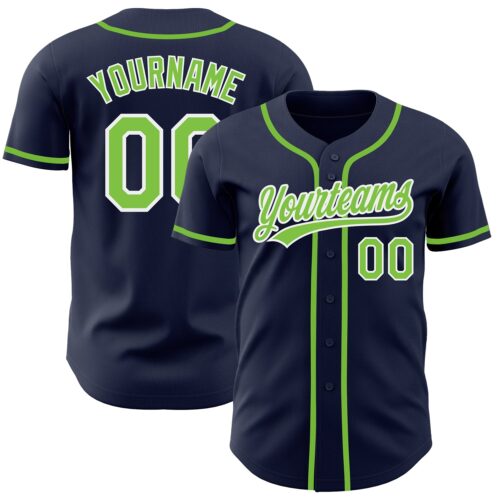 Navy0533 Custom Navy Neon Green-White Authentic Baseball Jersey