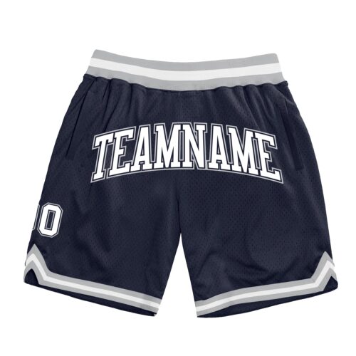 Navy0544 Custom Navy White-Gray Authentic Throwback Basketball Shorts