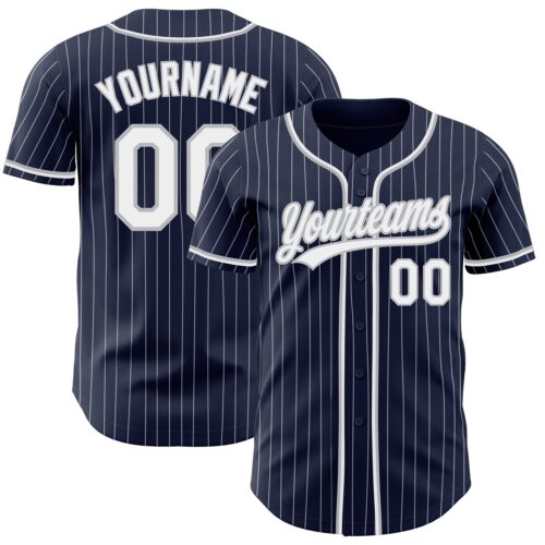 Navy0561 Custom Navy White Pinstripe White-Gray Authentic Baseball Jersey