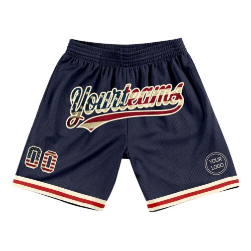 Navy0578 Custom Navy Vintage USA Flag-Cream Authentic Throwback Basketball Shorts