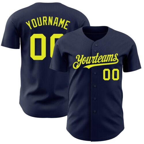 Navy0593 Custom Navy Neon Yellow Authentic Baseball Jersey